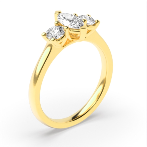 2 Prong Setting Marquise Trilogy Diamond Ring In Yellow Gold