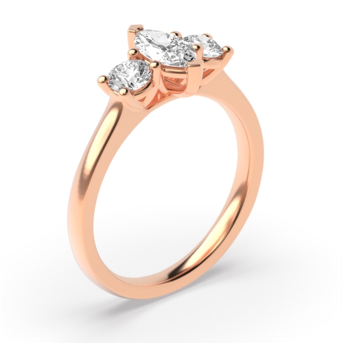 4 Prong Marquise Rose Gold With round solid shoulder Trilogy Engagement Rings