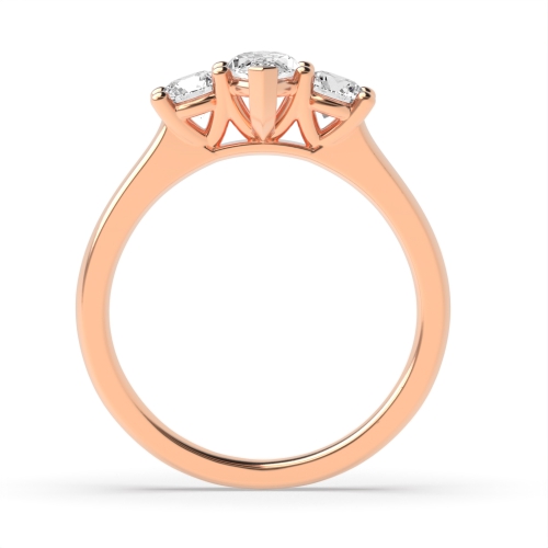 4 Prong Marquise Rose Gold With round solid shoulder Trilogy Engagement Rings