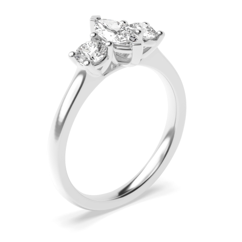 4 Prong Marquise With Round Solid Shoulder Three Stone Diamond Ring