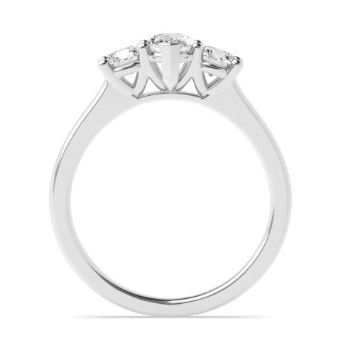 4 Prong Marquise With Round Solid Shoulder Three Stone Diamond Ring