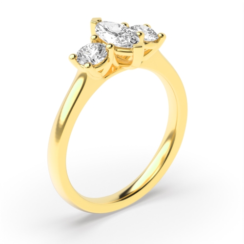 4 Prong Marquise Yellow Gold With round solid shoulder Engagement Rings