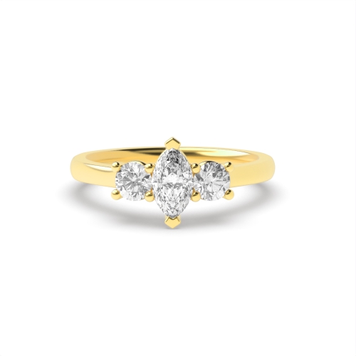 4 Prong Marquise Yellow Gold With round solid shoulder Engagement Rings