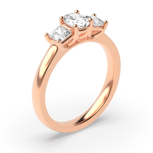 4 Prong Oval Rose Gold And princess high set Trilogy Engagement Rings