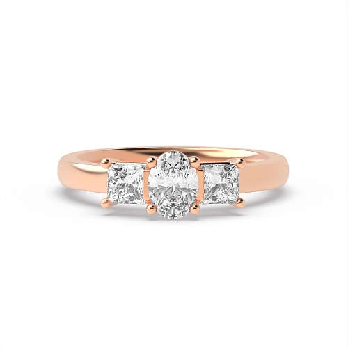4 Prong Oval Rose Gold And princess high set Trilogy Engagement Rings