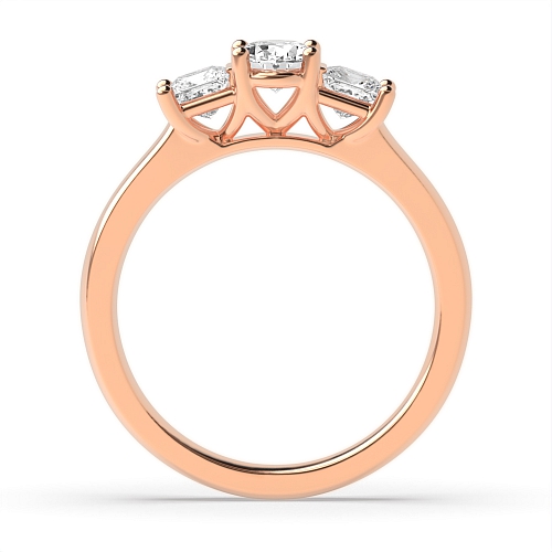 4 Prong Oval Rose Gold And princess high set Trilogy Engagement Rings