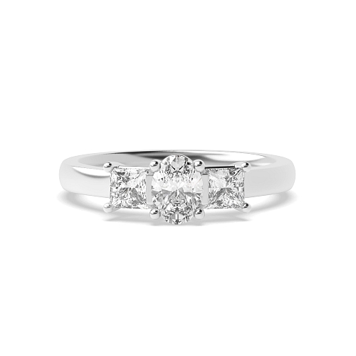 4 Prong Oval And princess high set Naturally Mined Diamond Trilogy Engagement Rings
