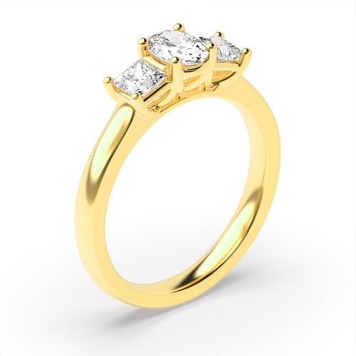 4 Prong Oval Yellow Gold And princess high set Trilogy Engagement Rings