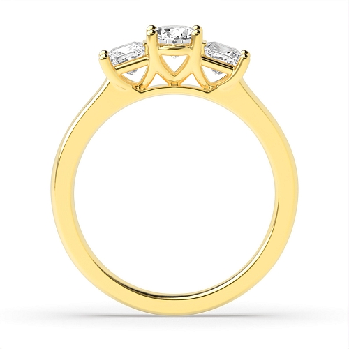 4 Prong Oval Yellow Gold And princess high set Trilogy Engagement Rings