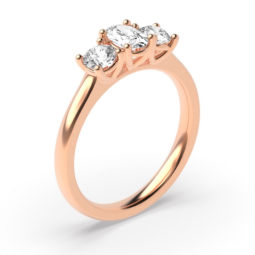 4 Prong Oval Rose Gold And Round raised set Trilogy Engagement Rings