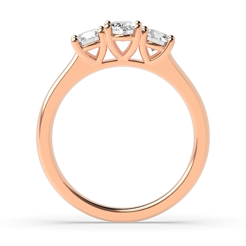 4 Prong Oval Rose Gold And Round raised set Trilogy Engagement Rings