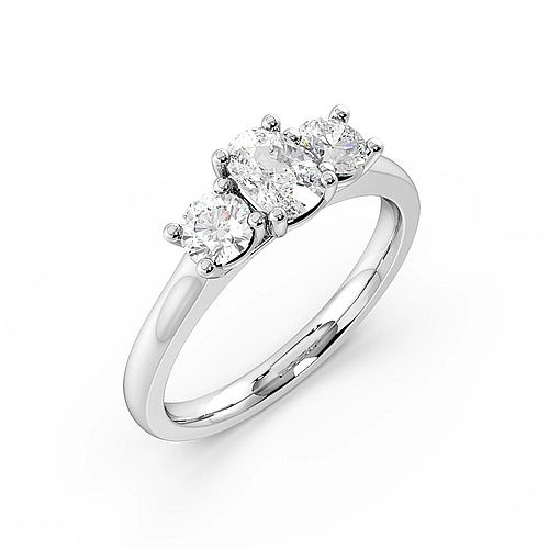 4 Prong Oval And Princess Raised Set Three Stone Diamond Ring