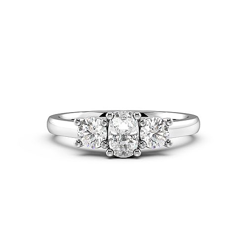 4 Prong Oval And Princess Raised Set Three Stone Engagement Ring