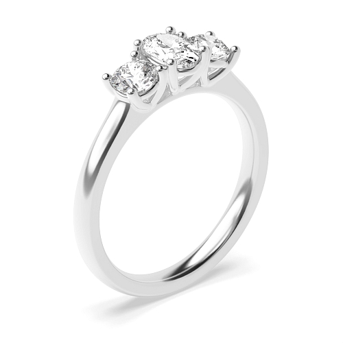 4 Prong Oval And Round raised set Naturally Mined Diamond Trilogy Engagement Rings