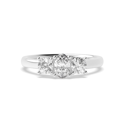 4 Prong Oval And Round raised set Naturally Mined Diamond Trilogy Engagement Rings