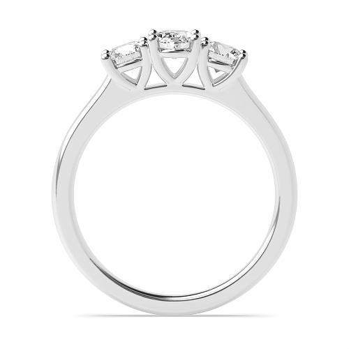 4 Prong Oval And Round raised set Naturally Mined Diamond Trilogy Engagement Rings