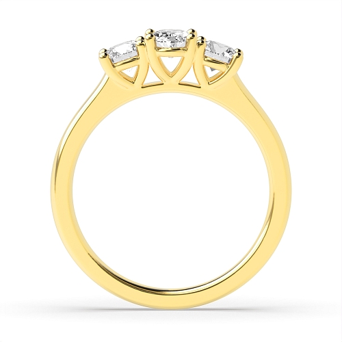 4 Prong Oval Yellow Gold And Round raised set Trilogy Engagement Rings