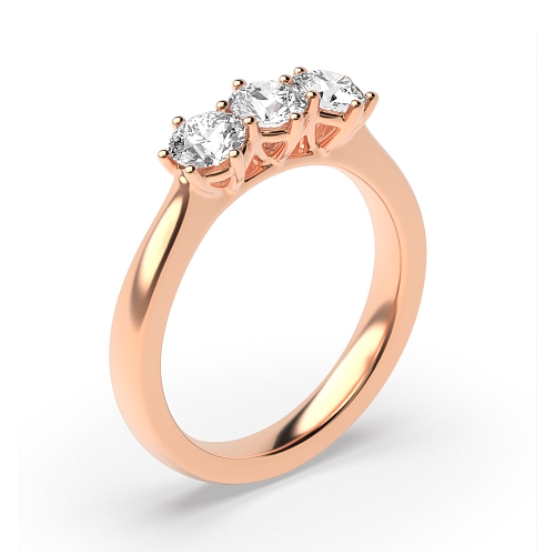 Round Rose Gold Basket setting Trilogy Engagement Rings