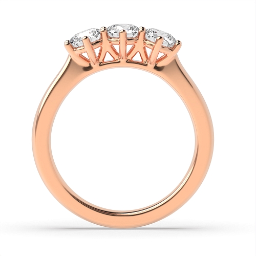 Round Rose Gold Basket setting Trilogy Engagement Rings