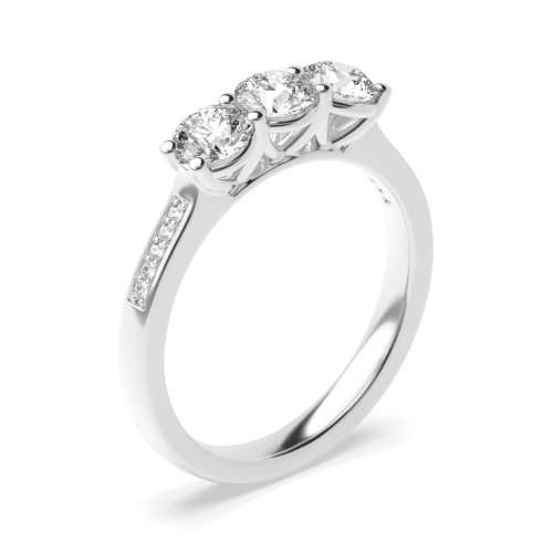 Studded Three Stone Ring Round Trilogy Moissanite Ring In Platinum