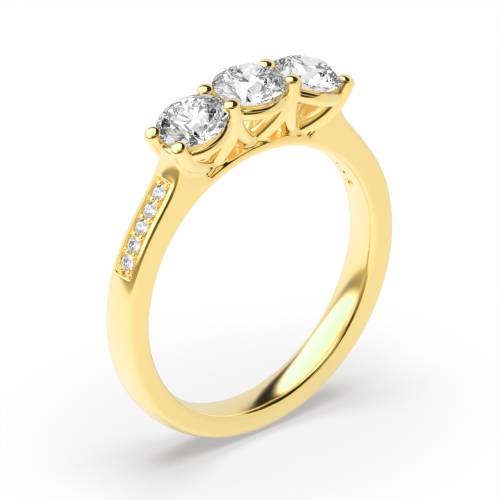 4 Prong Round Yellow Gold V setting with shoulder set Engagement Rings