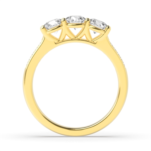 4 Prong Round Yellow Gold V setting with shoulder set Engagement Rings