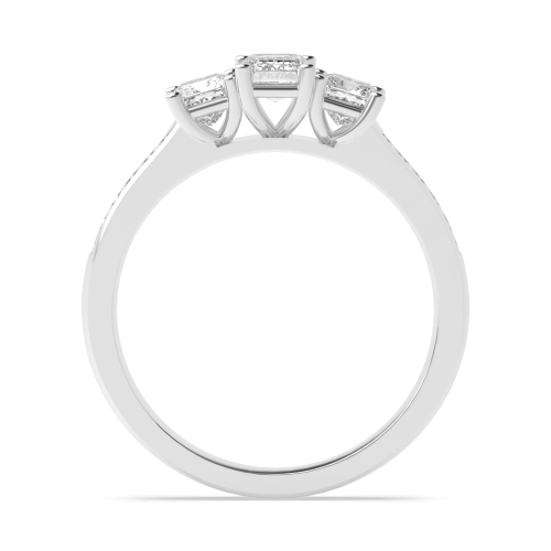 4 Prong Emerald And Round Shoulder Set Three Stone Diamond Ring