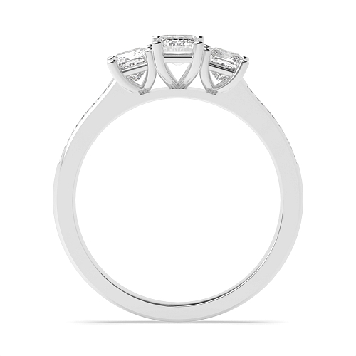 4 Prong Emerald And round shoulder set Moissanite Engagement Rings