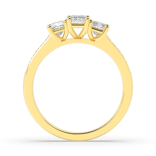 4 Prong Emerald Yellow Gold And round shoulder set Engagement Rings