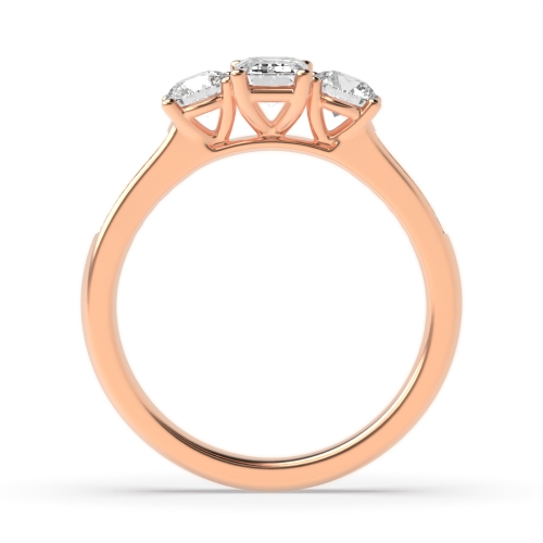 4 Prong Emerald Rose Gold And round diamond on shoulder Trilogy Engagement Rings