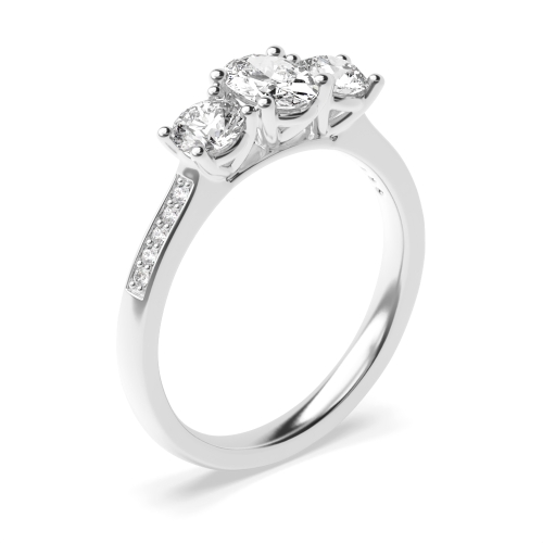 4 Prong Setting Studded Three Stone Ring Oval Trilogy Diamond Ring