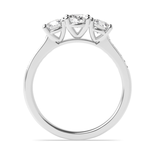 4 Prong Oval and Round Diamond on Shoulder Three Stone Engagement Ring
