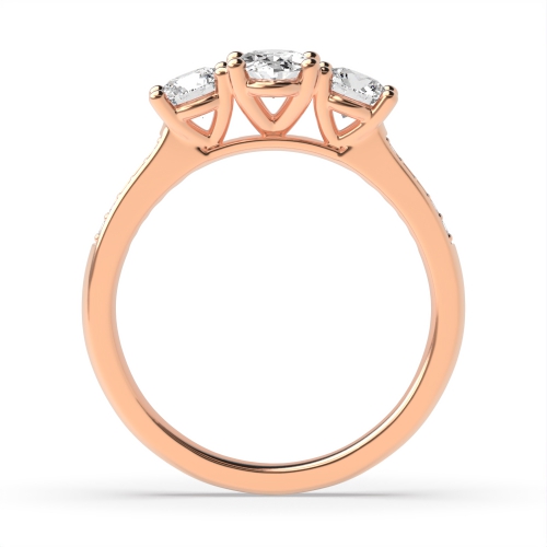 4 Prong Oval Rose Gold And round diamond on shoulder Trilogy Engagement Rings