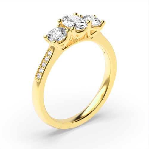 4 Prong Oval Yellow Gold And round diamond on shoulder Engagement Rings