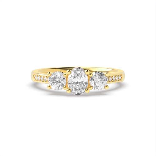 4 Prong Oval Yellow Gold And round diamond on shoulder Engagement Rings
