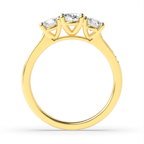 4 Prong Oval Yellow Gold And round diamond on shoulder Engagement Rings