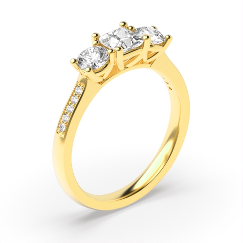 4 Prong Setting Studded Three Stone Ring Princess Trilogy Diamond Ring