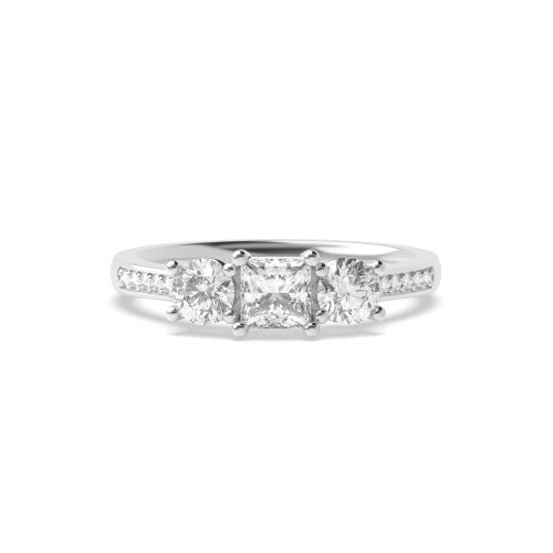 4 Prong Princess And round shoulder set Moissanite Engagement Rings