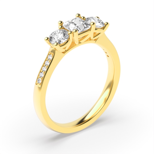 4 Prong Princess Yellow Gold And round shoulder set Engagement Rings