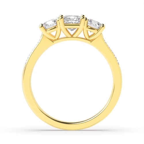 4 Prong Princess Yellow Gold And round shoulder set Engagement Rings