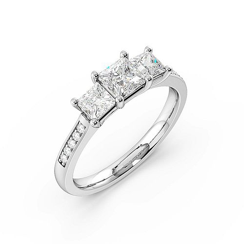 4 Prong Set Studded Three Stone Ring Princess Trilogy Lab Grown Diamond Ring