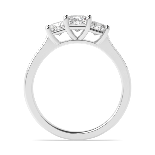 4 Prong Princess With Diamonds on Shoulder Three Stone Engagement Ring