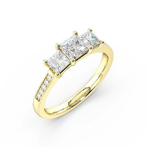 4 Prong Set Studded Three Stone Ring Princess Trilogy Diamond Ring