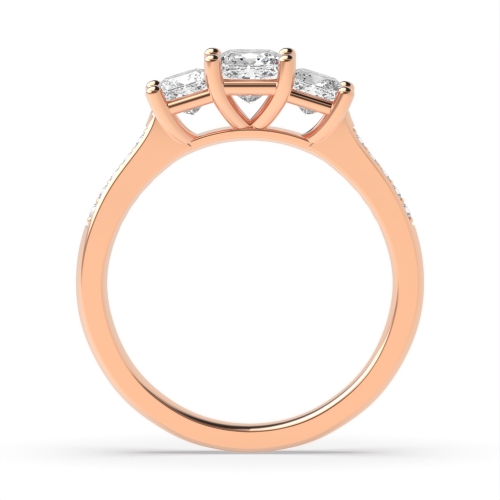 4 Prong Princess Rose Gold With diamonds on shoulder Trilogy Engagement Rings