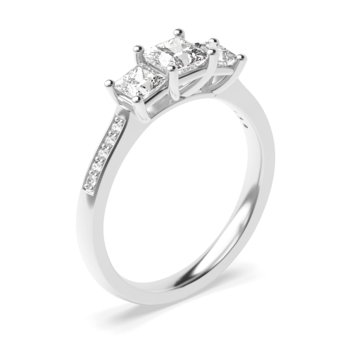 4 Prong Princess With Diamonds on Shoulder Three Stone Diamond Ring