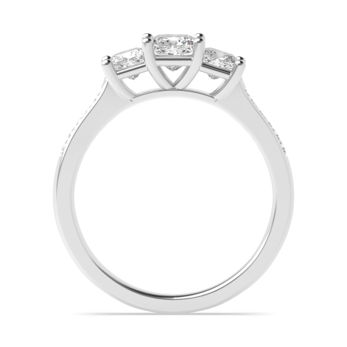 4 Prong Princess With Diamonds on Shoulder Three Stone Diamond Ring