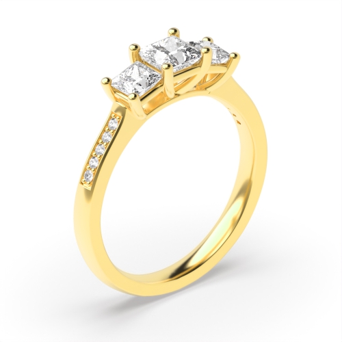 4 Prong Princess Yellow Gold With diamonds on shoulder Engagement Rings