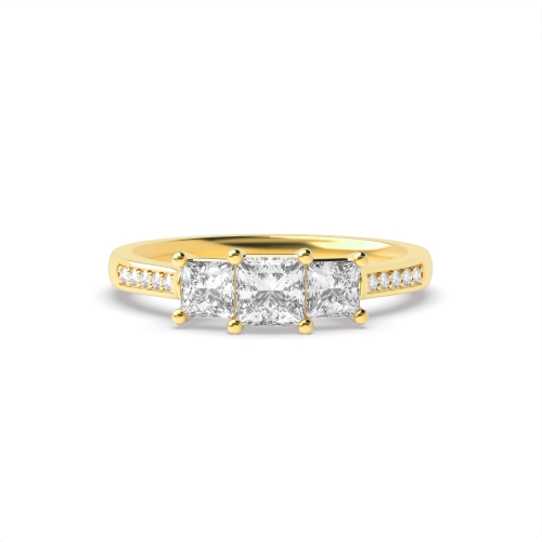 4 Prong Princess Yellow Gold With diamonds on shoulder Engagement Rings