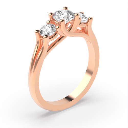 4 Prong Round Rose Gold Split shoulder Trilogy Engagement Rings