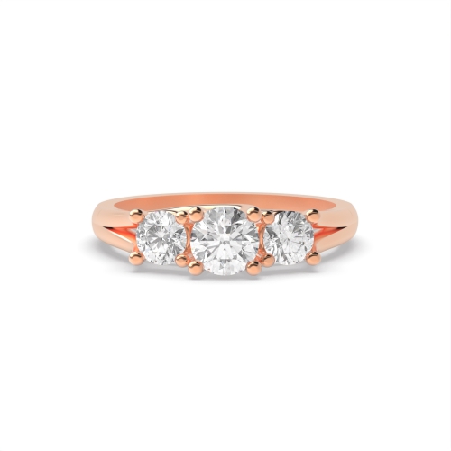 4 Prong Round Rose Gold Split shoulder Trilogy Engagement Rings